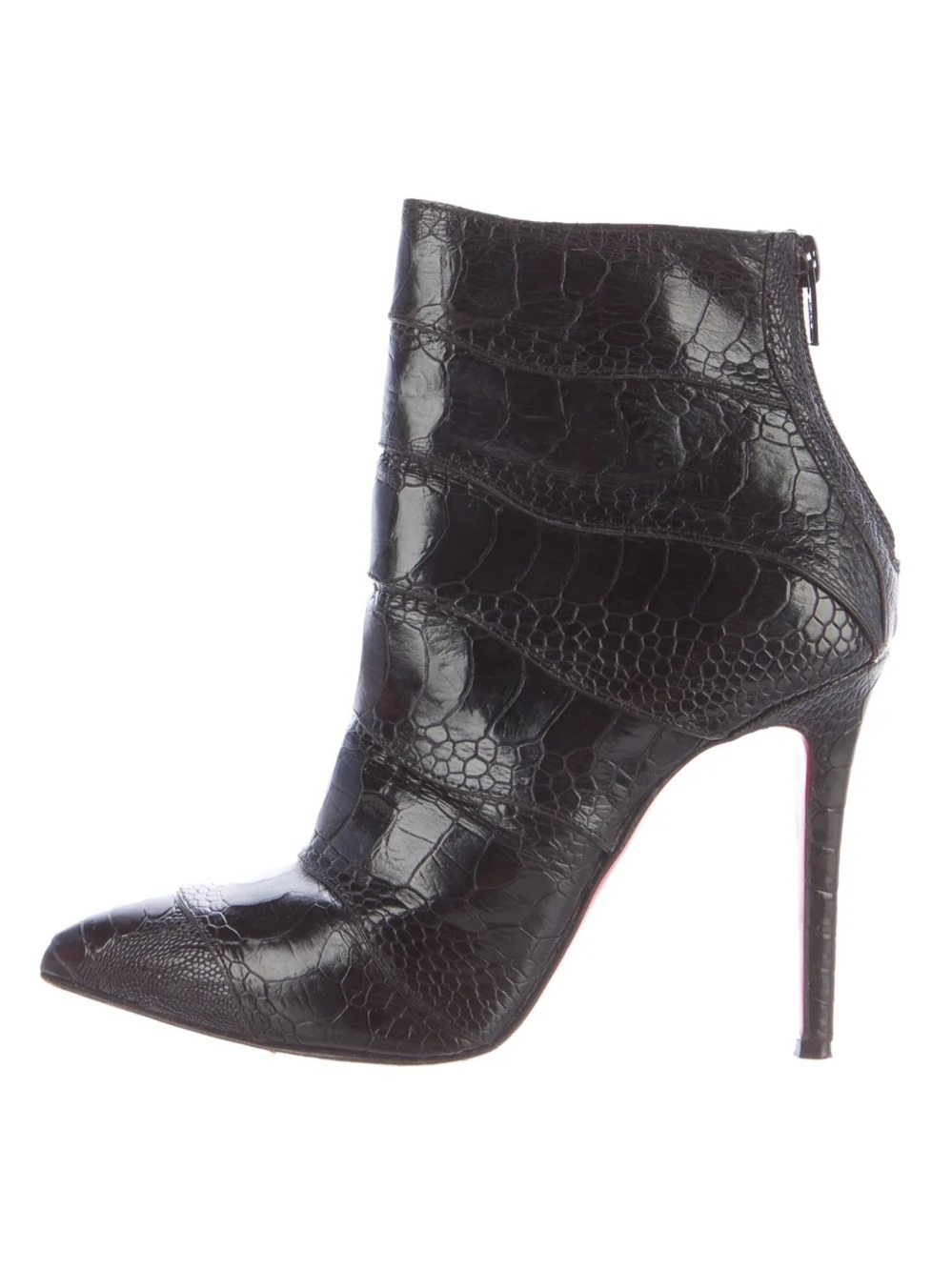 Christian Louboutin Zermadame 120 Black Ostrich Leather Pointed Toe Ankle Boots